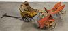 Child's painted wood cat in a shoe doll cart