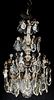 Crystal and brass chandelier, 28" h.