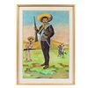MÁXIMO PACHECO. Emiliano Zapata. Firmada. Gouache sobre cartón. 75 x 51 cm. Detalles de conservción en marco. Enmarcada.