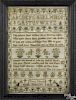 English silk on linen sampler, dated 1786, wrought by Mary Tilton, 17 1/4'' x 12 1/2''.