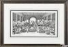 Lithograph, titled The First Last Supper, signed R Squires, 8'' x 15''.