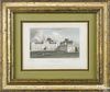 Two English color engravings of Welbeck Abbey and Antrim Castle, 3 1/4'' x 5''.