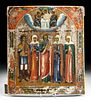 19th C. Russian Icon w/ Saints & New Testament Trinity