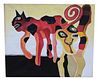 Signed 'J Tola', Abstract Cat Painting