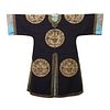 A DARK BLUE-GROUND GOLD-COUCHED EMBROIDERED 'DRAGONS' LADY'S ROBE