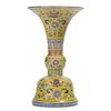 A YELLOW GROUND FAMILLE-ROSE FLORAL BEAKER VASE