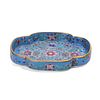 A FAMILLE-ROSE BLUE-GROUND FLORAL SCROLL LOBED DISH