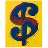 ANDY WARHOL, Dollar Yellow, Con sello en la parte posterior, Serigrafía 334 / 1000, 50 x 40 cm, Con certificado | ANDY WARHOL, Dollar Yellow, Stamp on