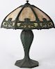 Art Noveau spelter and slag glass table lamp, early 20th c., 26 1/2'' h.