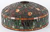 Slag glass hanging shade, ca. 1970, with earth tone floral decoration, 8'' h., 18 1/2'' dia.