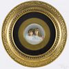 Miniature portrait on porcelain, 19th c., of two young girls, signed indistinctly, 4 1/4'' dia.