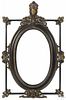 Paint and gilt decorated cast iron mirror, late 19th c., with a figural crest, 39 1/2'' x 24 3/4''.