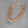Ralph Sena, Thirteen Strand Heishi Necklace with Turquoise and Silver Pendant