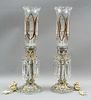Pair of Baccarat Style Enameled Hurricane Lamps