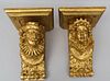Pair Gilt Carved Elizabethan Style Wall Brackets