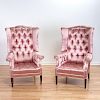 Pair Hollywood Regency tall back wing chairs