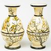 Pair of Doulton Lambeth Faience Vases with Butterfly and Cherry Blossom Decoration