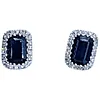 Beautiful Dark Blue Sapphire & Diamond Halo Stud Earrings