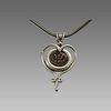 Ancient Widows Mite Bronze coin set in Silver Necklace 103-76 CE. 