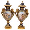 PAR DE TIBORES FRANCIA, SIGLO XIX Porcelana y bronce dorado, estilo Sévres Piezas empotrables a su base; decoradas con escenas... | PAR DE TIBORES FRA