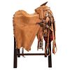MONTURA CHARRA DE MEDIA GALA Juego completo de silla de cantinas lisa de "cuero al revés" con chaparreras Incluye burro | HALF GALA CHARRA MOUNT Compl