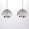 Pair Laurel woven chrome mesh chandeliers