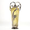 Tall Art Nouveau silver metal mounted glass vase