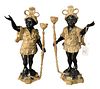 Pair of Bronze Blackamoor Figures, each holding a staff, height 16 inches.