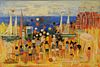 American School (20th Century), Children with Balloons at the Pier, oil on canvas, signed lower right "Chilmark", 24" x 36".