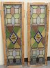 Set of Four Stained Glass Windows, two depicting bird in center, height 25 inches and 13 1/2 inches.