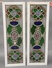 Pair of Stained Glass Windows, each depicting birds and flowers, 56" x 18".