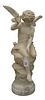 Alabaster Sculpture of an Angel, having butterfly on its arm, raised on a marble circular base (wings are removable), height 24 1/4 inches.