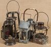 Five tin carry lanterns, ca. 1900