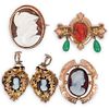 (5 Pc) Antique Gold Filled Cameo Jewelry
