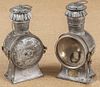 Two A. Ferguson tin fluid lamps, 19th c.