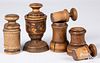 Four Scandinavian turned wood herb grinders