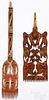Three Scandinavian carved and painted distaff