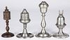 Three pewter fluid lamps, 19th c.