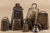 Collection of eight iron cow bells, 19th c.