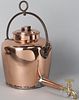 Large copper and iron hot water urn, 19th c., with an iron swing handle