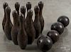 Set of ten wooden bowling pins, ca. 1900