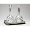 Pair of Silver Mounted Cut Glass Decanters & Mirrored Plateau