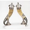 A Pair of Antique Silver Mounted Ceremonial Drinking Horns