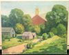 Vintage Landscape of Church Folk Art Oil Painting