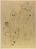 Egon Schiele (After) - Schiele Drawing a nude Model