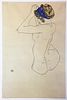 Egon Schiele  (After) - Nude Sitting with Blue Headband