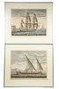 (2) 20TH C. RESTRIKES OF EARLY 19TH C. FRENCH MARINE HAND COLORED ENGRAVINGS, FRAMED