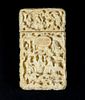 19TH C. CARVED IVORY FIGURAL CALLING CARD CASE WITH MONOGRAM