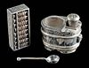 Japanese Meiji Silver Abacus + Salt Shaker / Cruet
