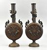 Pair of Japanese Bronze Dragon Vases, Meiji Period